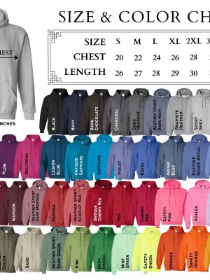 Personalized Hoodies adult color/size chart Custom Hooded Sweatshirt
