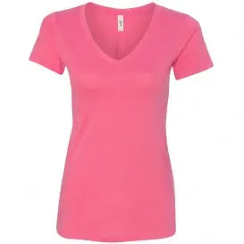 Next Level Deep V-neck Fitted Women's Hot Pink Gemini Teez