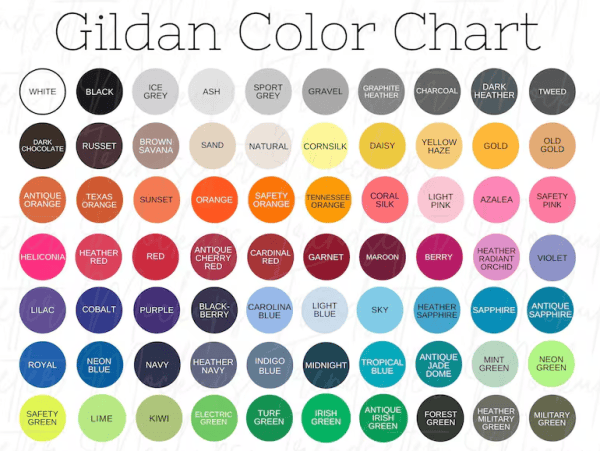 gildan heav Customized t- shirt adult color chart
