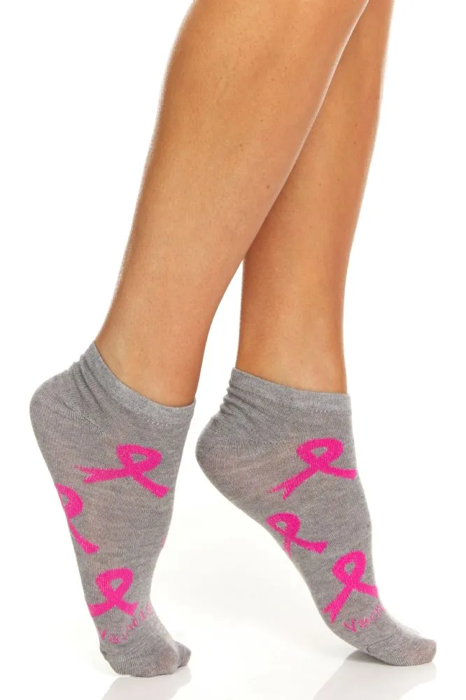 Women's pink ribbon Breast Cancer Awareness Ankle Socks - Image 2
