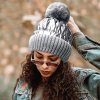 H8006-@GR@ONESIZE-50AC-50PO@567963@525@05 Fleece-Lined Puffer Knit Pom Pom Beanie Hats