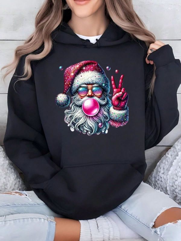 Bubblegum Santa Peace Hoodie – Colorful Christmas Graphic Hoodie (Unisex)