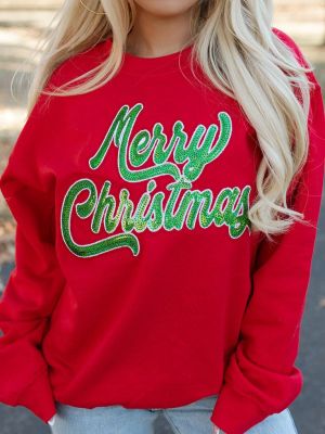 cc8e11fcc2f85ef19c4239ede122508c Merry Christmas Glitter Script Sweatshirt – Festive Red Holiday Crewneck