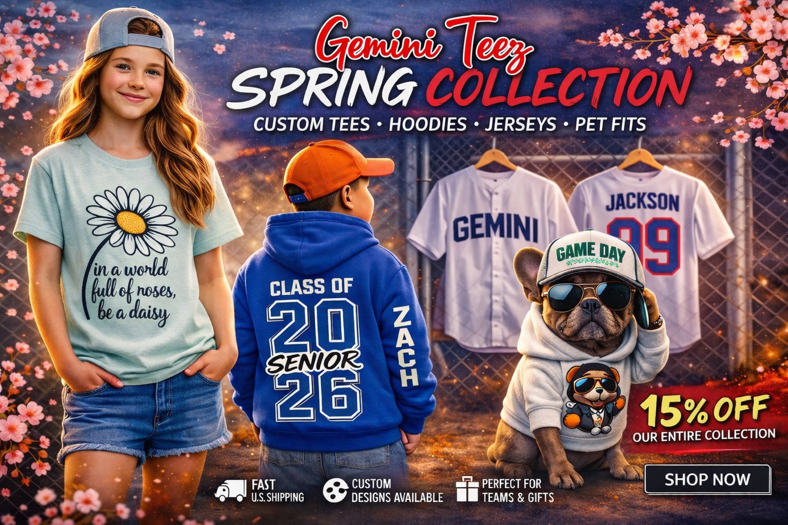 Gemini Teez Spring Collection custom t-shirts hoodies jerseys pet apparel class of 2026 personalized designs USA