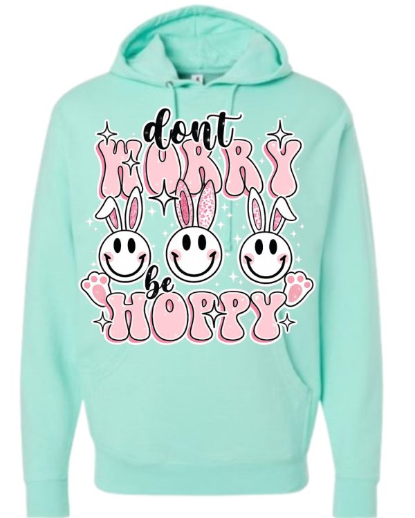 Don’t Worry Be Hoppy Bunny Hoodie - Mint Green