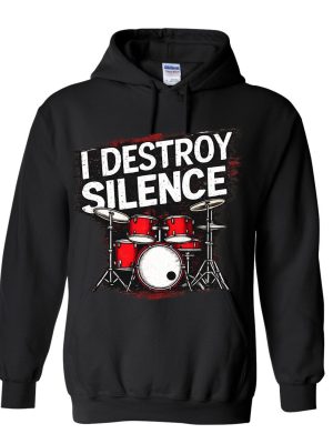 I Destroy Silence Drum Set Graphic Hoodie - Black