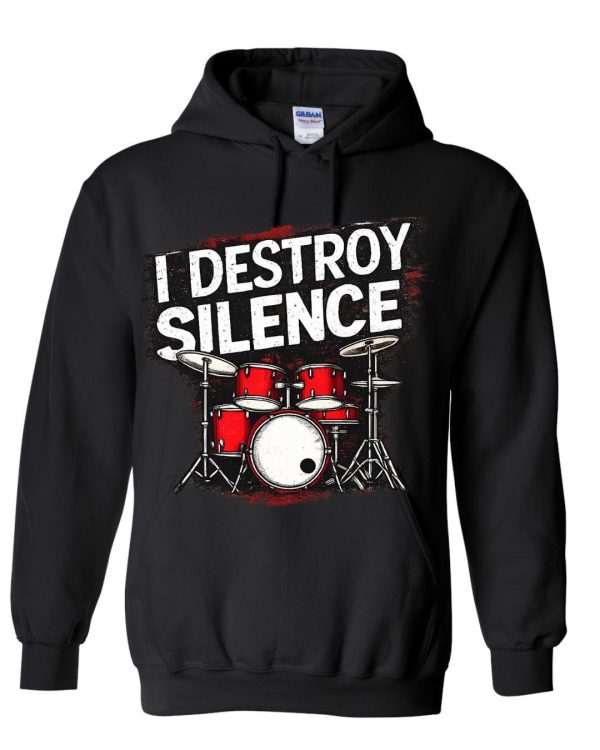 I Destroy Silence Drum Set Graphic Hoodie - Black