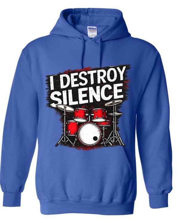 I Destroy Silence Drum Set Graphic Hoodie - Dark Blue