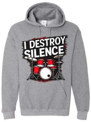 I Destroy Silence Drum Set Graphic Hoodie - Grey