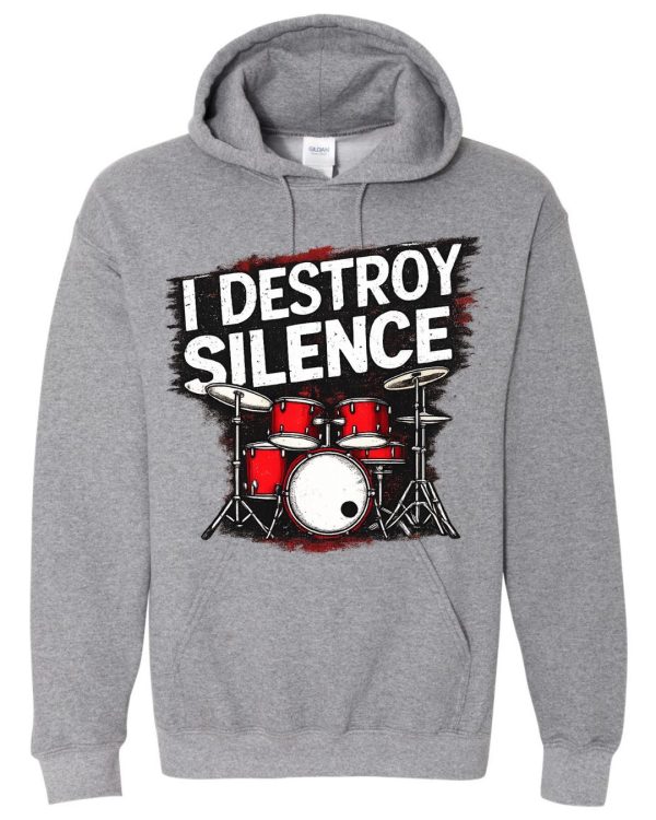 I Destroy Silence Drum Set Graphic Hoodie - Grey