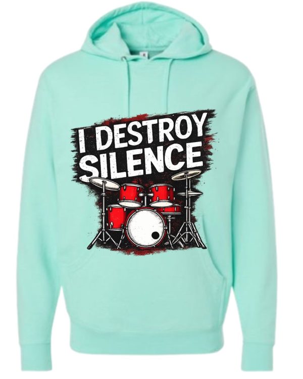 I Destroy Silence Drum Set Graphic Hoodie - Mint Green