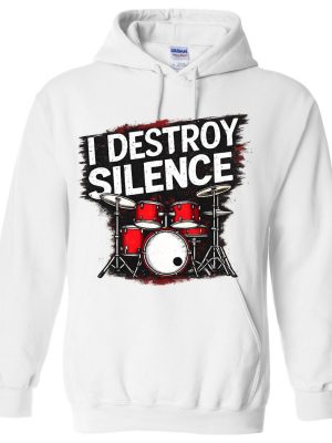 I Destroy Silence Drum Set Graphic Hoodie - White