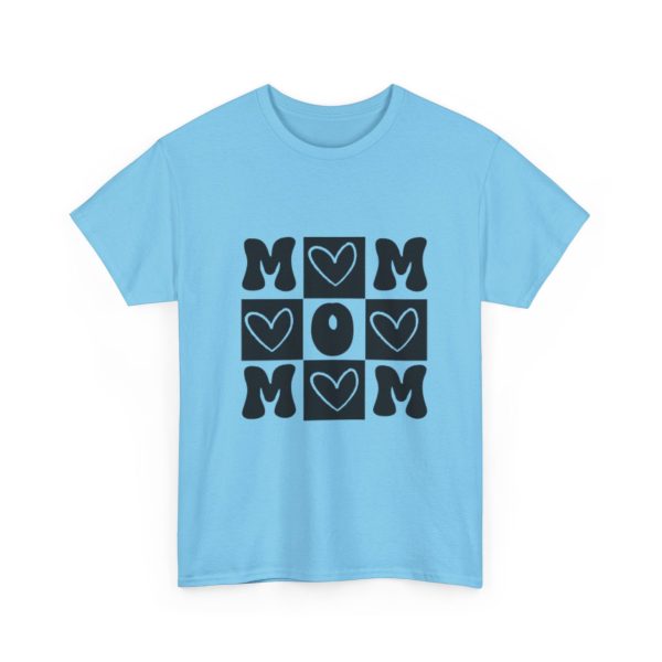 Mom Mom - Blue Mom Heart Checker Graphic T-Shirt