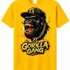 Gorilla Gang graphic printed on a gold Gildan Heavy Cotton t-shirt.